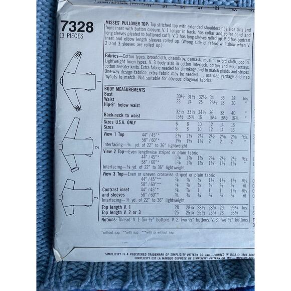 Simplicity 7328 Sewing pattern pullover top 1980s size 6 8 10 - Picture 4 of 5